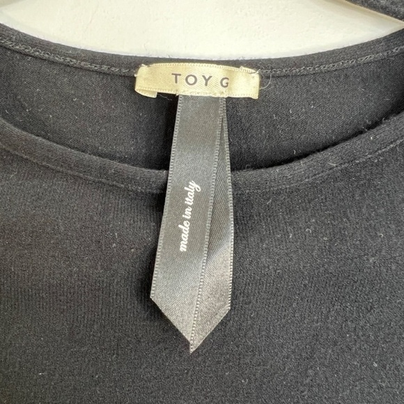 Toy G Italy black knit mesh peplum fitted 3/4 length sleeve top M - Picture 10 of 12